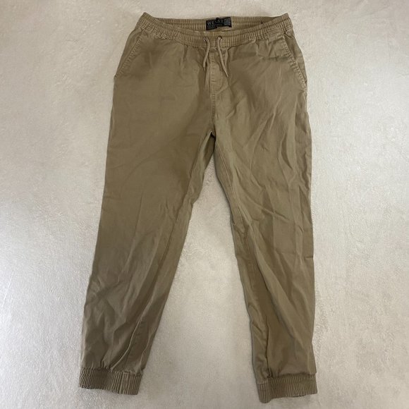 Mens Khaki Tan WEST 49 SLIM Jogger Pants Size Large Drawstring - Picture 1 of 10